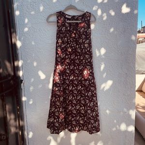 Sostanza Wine-Colored Long Floral Print Dress, Size S